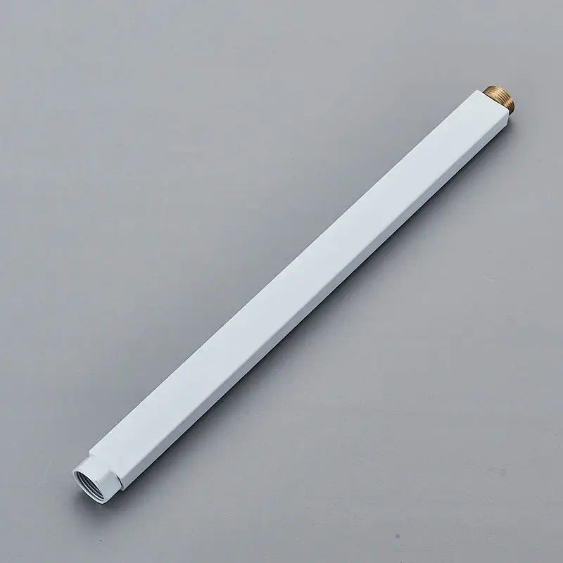 White hexagonal metal extension tube with brass threaded ends for chrome rectangular shower faucet extension use