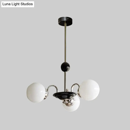 Lámpara de araña colgante tipo platillo cromada con pantalla de cristal opalino esmerilado - Estilo mediados de siglo, 3 bombillas