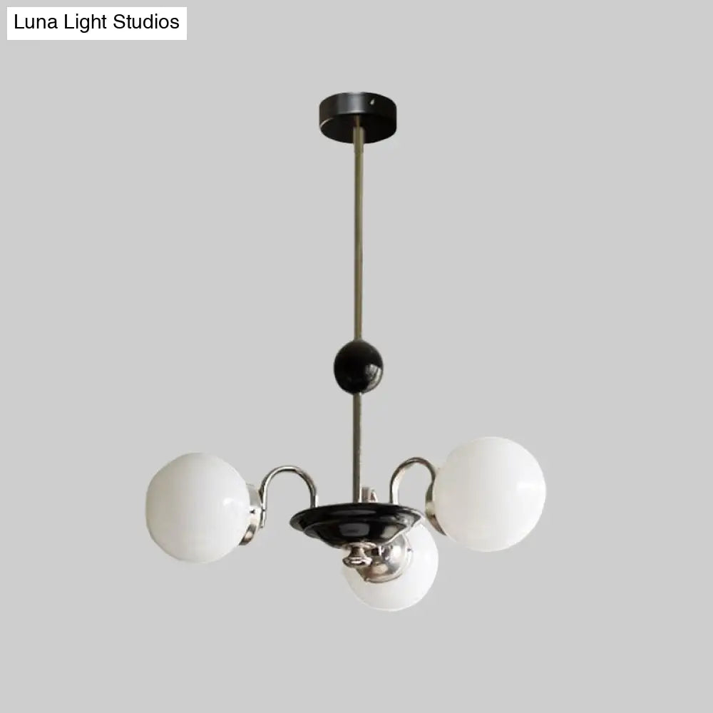 Lámpara de araña colgante tipo platillo cromada con pantalla de cristal opalino esmerilado - Estilo mediados de siglo, 3 bombillas