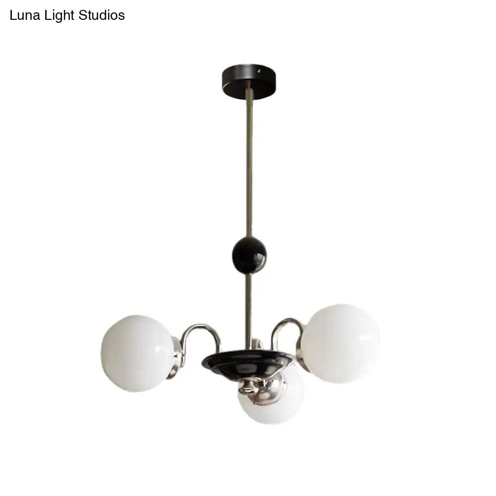 Lámpara de araña colgante tipo platillo cromada con pantalla de cristal opalino esmerilado - Estilo mediados de siglo, 3 bombillas