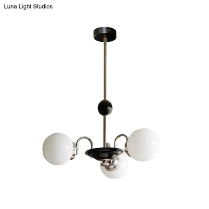 Lámpara de araña colgante tipo platillo cromada con pantalla de cristal opalino esmerilado - Estilo mediados de siglo, 3 bombillas