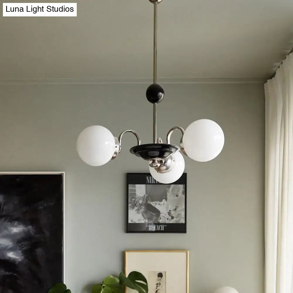 Lámpara de araña colgante tipo platillo cromada con pantalla de cristal opalino esmerilado - Estilo mediados de siglo, 3 bombillas