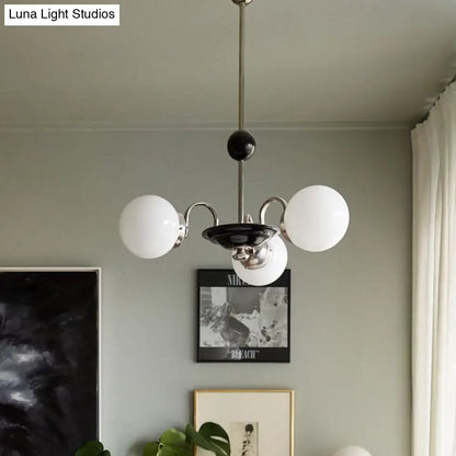 Lámpara de araña colgante tipo platillo cromada con pantalla de cristal opalino esmerilado - Estilo mediados de siglo, 3 bombillas