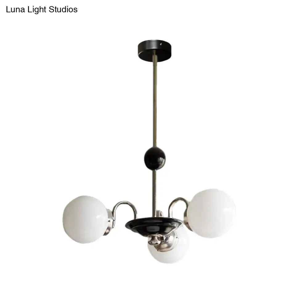 Lámpara de araña colgante tipo platillo cromada con pantalla de cristal opalino esmerilado - Estilo mediados de siglo, 3 bombillas