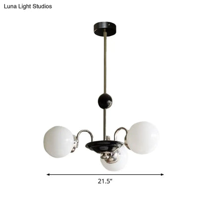 Lámpara de araña colgante tipo platillo cromada con pantalla de cristal opalino esmerilado - Estilo mediados de siglo, 3 bombillas