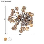 Chrome sputnik flushmount ball ceiling light with faceted amber crystal spheres for bedroom lighting