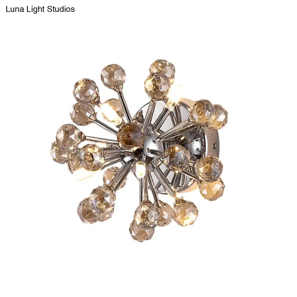 Chrome sputnik flushmount ball ceiling light with faceted amber crystal ball design for bedroom use
