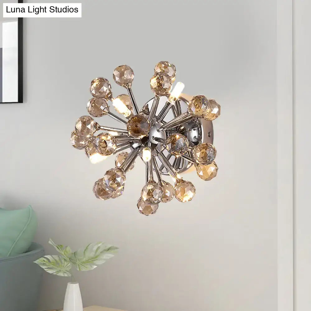 Chrome sputnik flushmount ball ceiling light with amber crystal balls and chrome hub for bedroom ceiling lighting