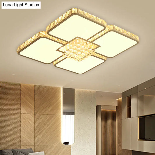 DecorBites™ DecorBites™ Chrome Square LED Flush Mount Ceiling Light with Crystal Shade in Warm/White