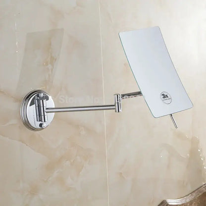 Chrome square magnifying wall makeup mirror with decorbites 3x magnifying feature and folding arm in chrome finish