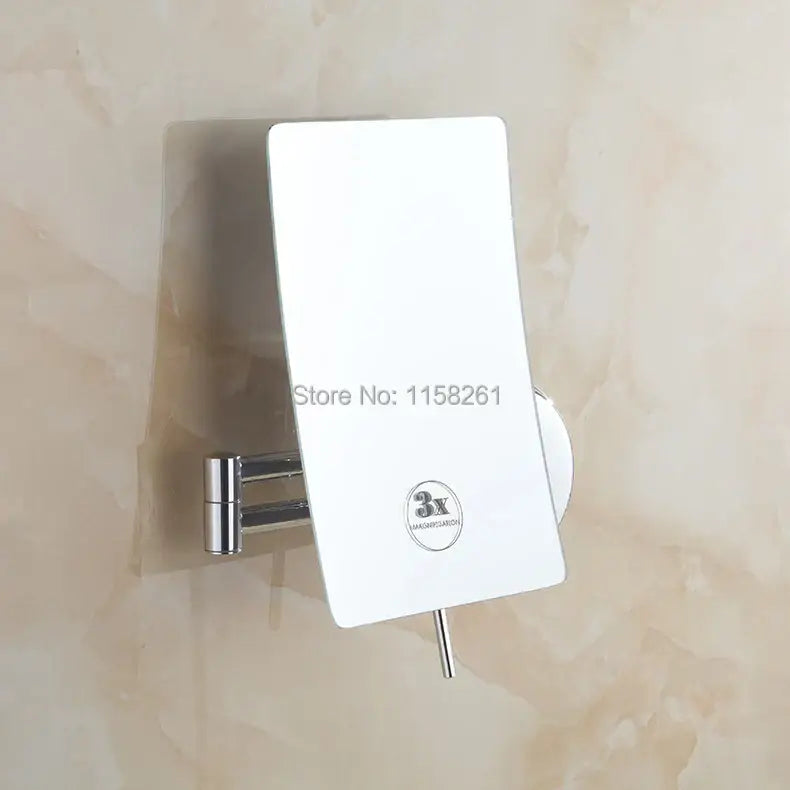 A sleek white decorbites 3x magnifying wall makeup mirror with chrome finish and adjustable folding arm for bathroom decor