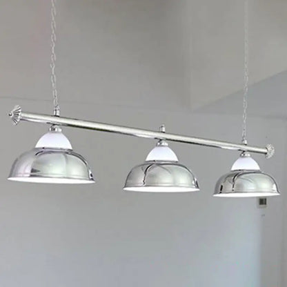 Decorbites stainless steel billiard light featuring chrome finish three-light design for game room ceiling use