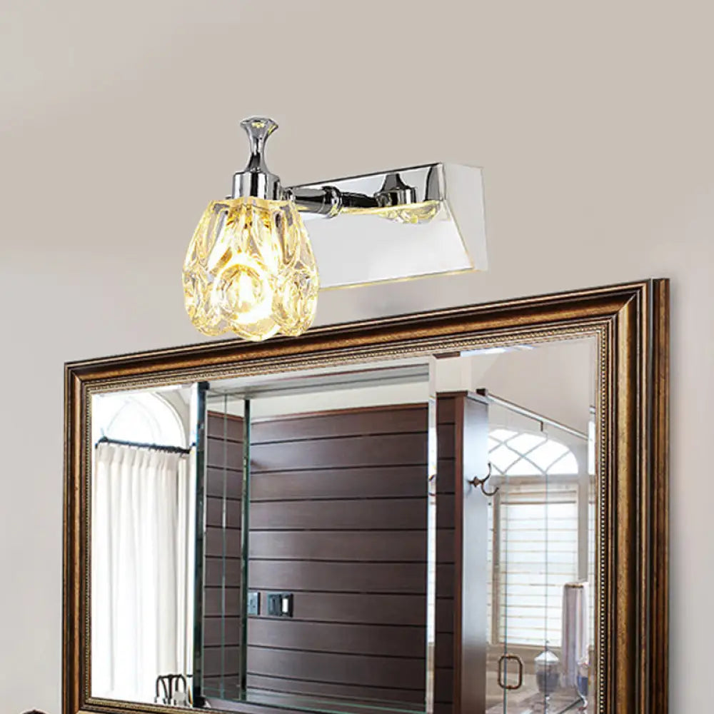 DecorBites™ DecorBites™ Chrome Vanity Light Fixture with Minimal Crystal Flower Sconce, Warm/White Light