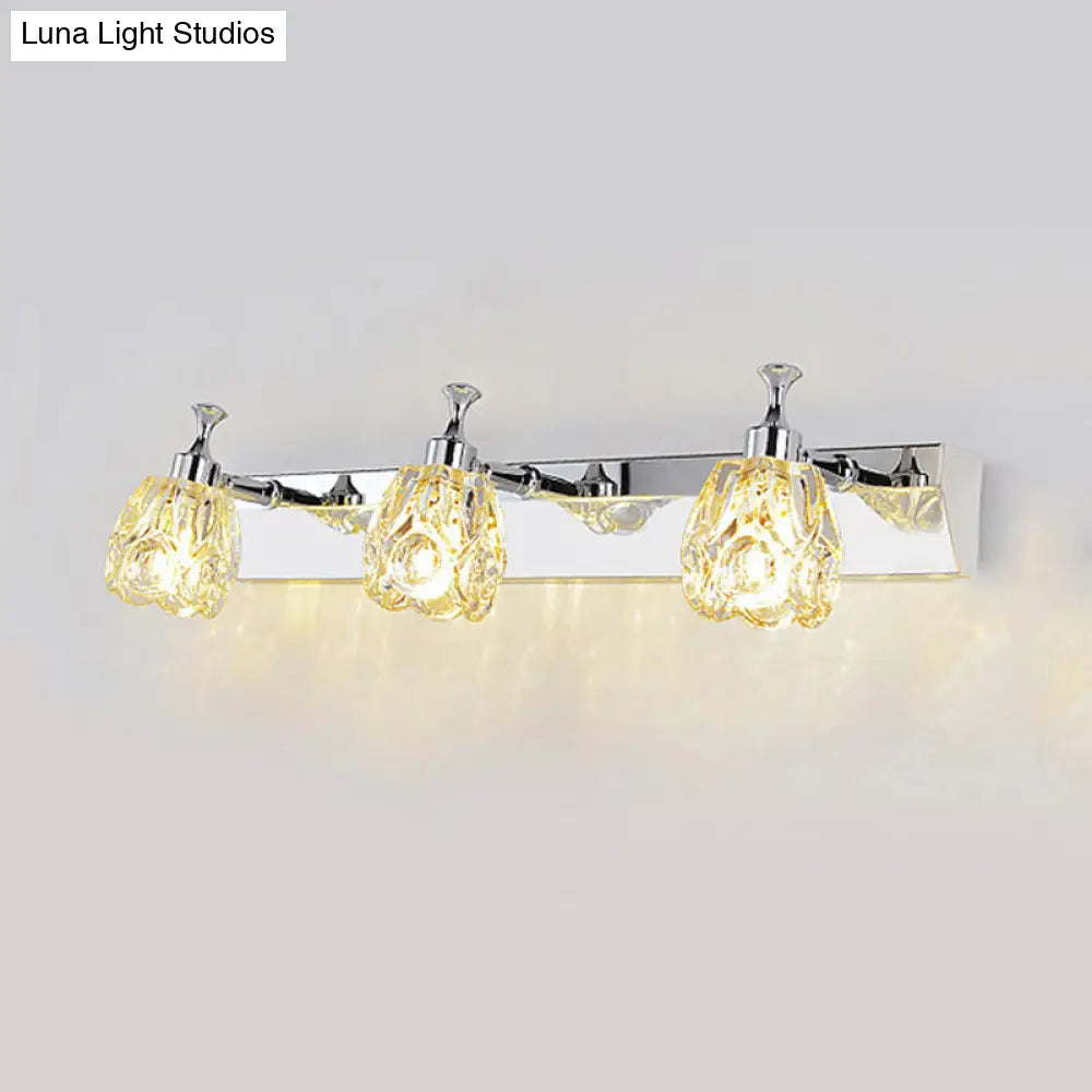 DecorBites™ DecorBites™ Chrome Vanity Light Fixture with Minimal Crystal Flower Sconce, Warm/White Light