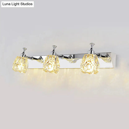 DecorBites™ DecorBites™ Chrome Vanity Light Fixture with Minimal Crystal Flower Sconce, Warm/White Light