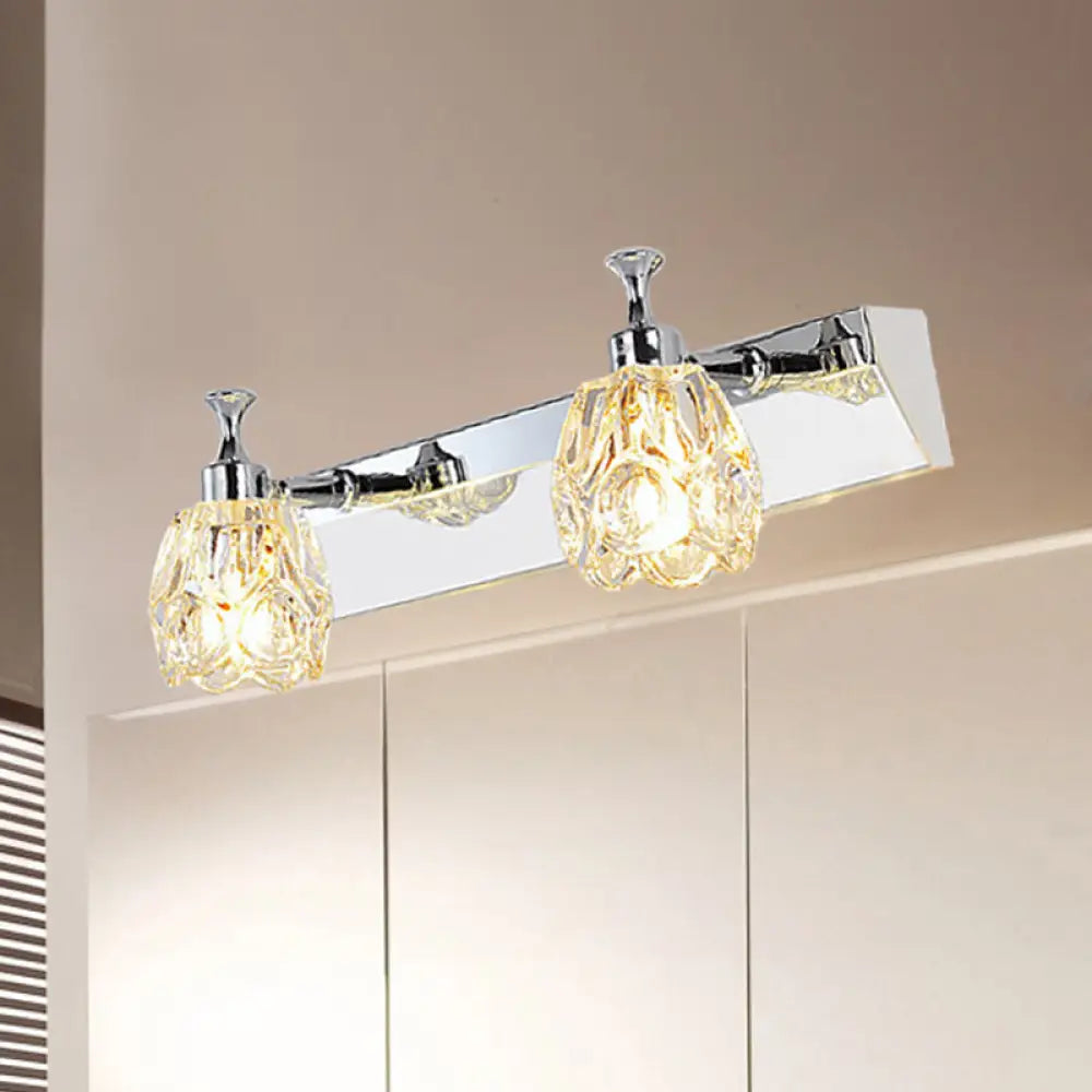 DecorBites™ DecorBites™ Chrome Vanity Light Fixture with Minimal Crystal Flower Sconce, Warm/White Light