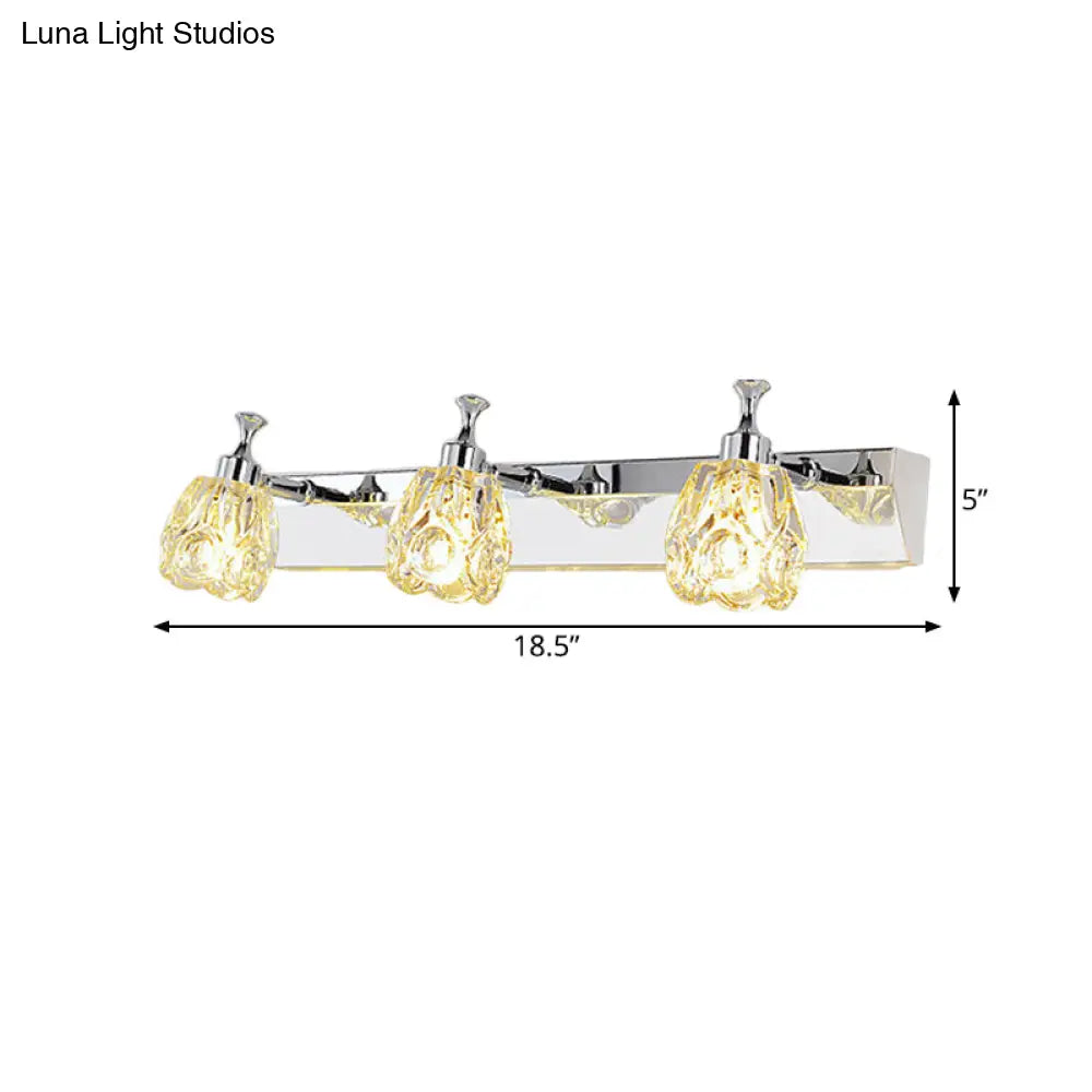 DecorBites™ DecorBites™ Chrome Vanity Light Fixture with Minimal Crystal Flower Sconce, Warm/White Light