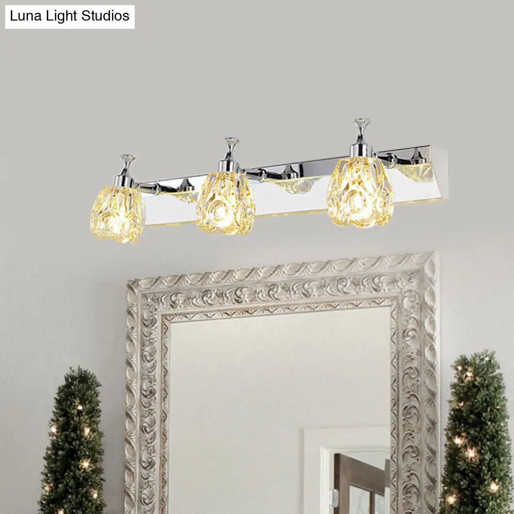 DecorBites™ DecorBites™ Chrome Vanity Light Fixture with Minimal Crystal Flower Sconce, Warm/White Light