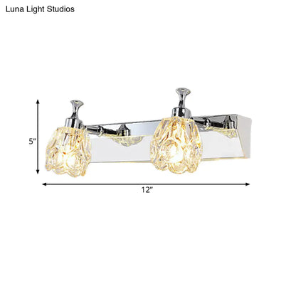 DecorBites™ DecorBites™ Chrome Vanity Light Fixture with Minimal Crystal Flower Sconce, Warm/White Light