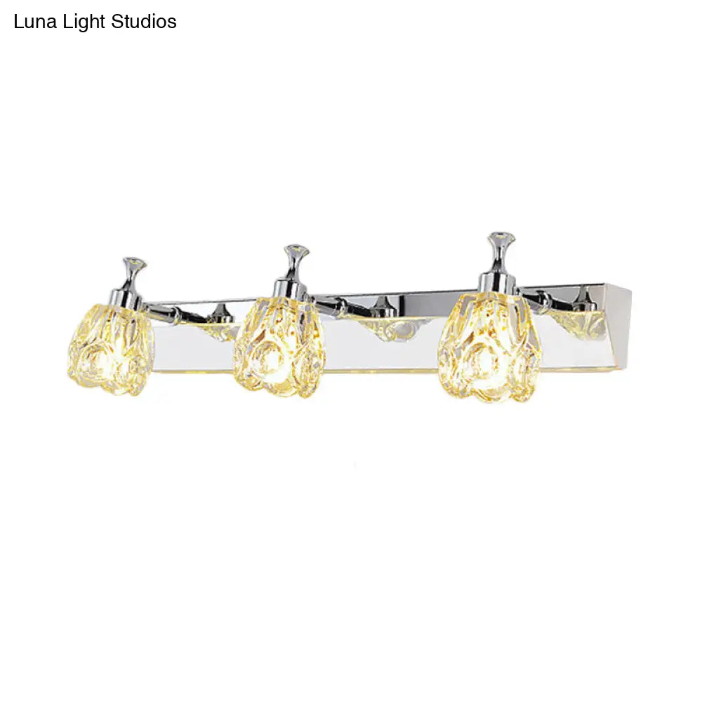 DecorBites™ DecorBites™ Chrome Vanity Light Fixture with Minimal Crystal Flower Sconce, Warm/White Light
