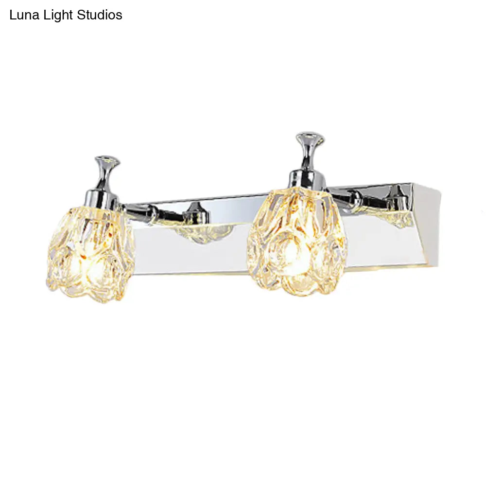 DecorBites™ DecorBites™ Chrome Vanity Light Fixture with Minimal Crystal Flower Sconce, Warm/White Light