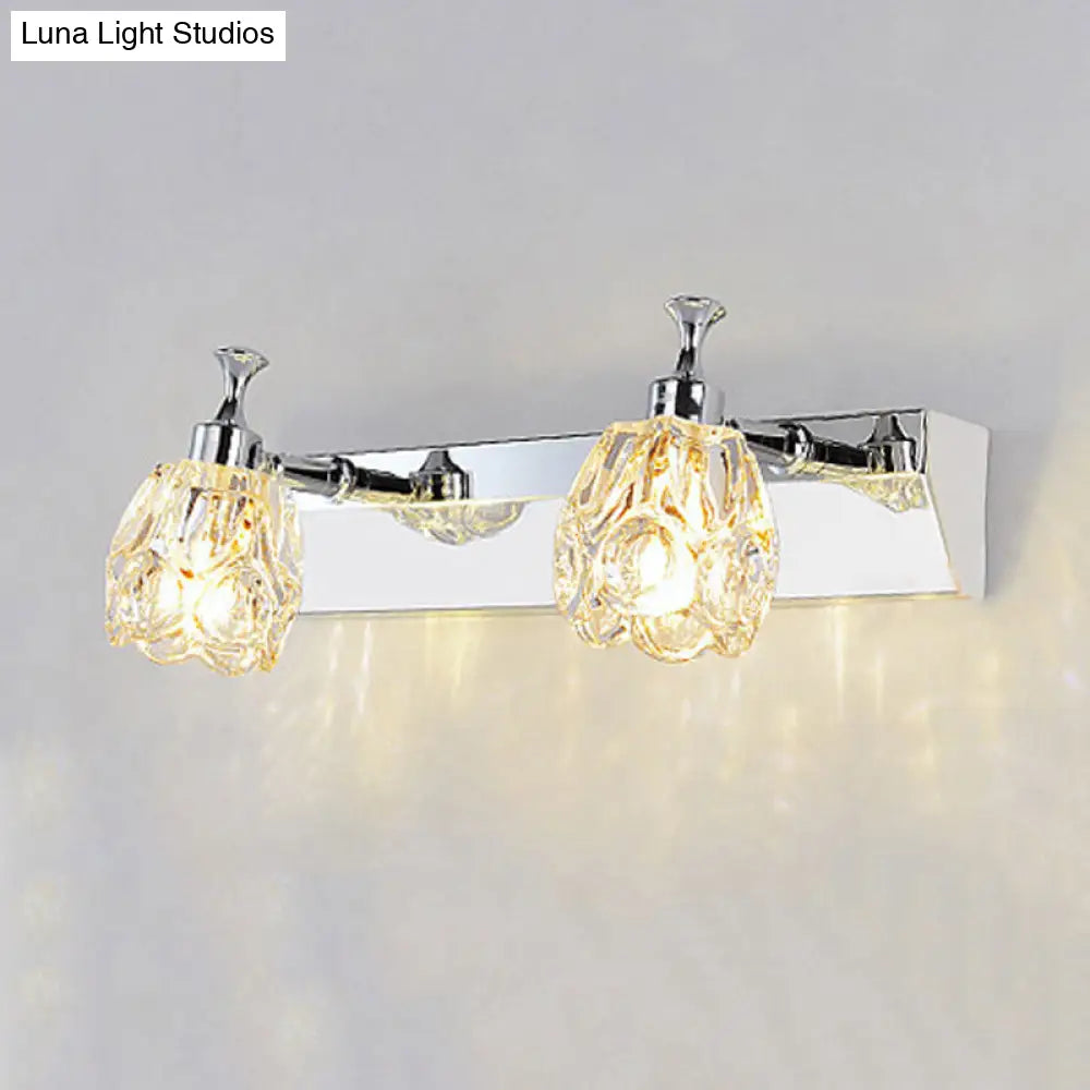 DecorBites™ DecorBites™ Chrome Vanity Light Fixture with Minimal Crystal Flower Sconce, Warm/White Light