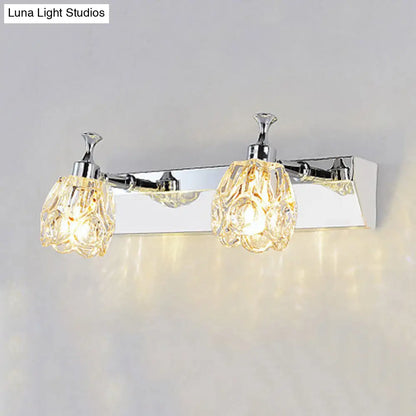 DecorBites™ DecorBites™ Chrome Vanity Light Fixture with Minimal Crystal Flower Sconce, Warm/White Light