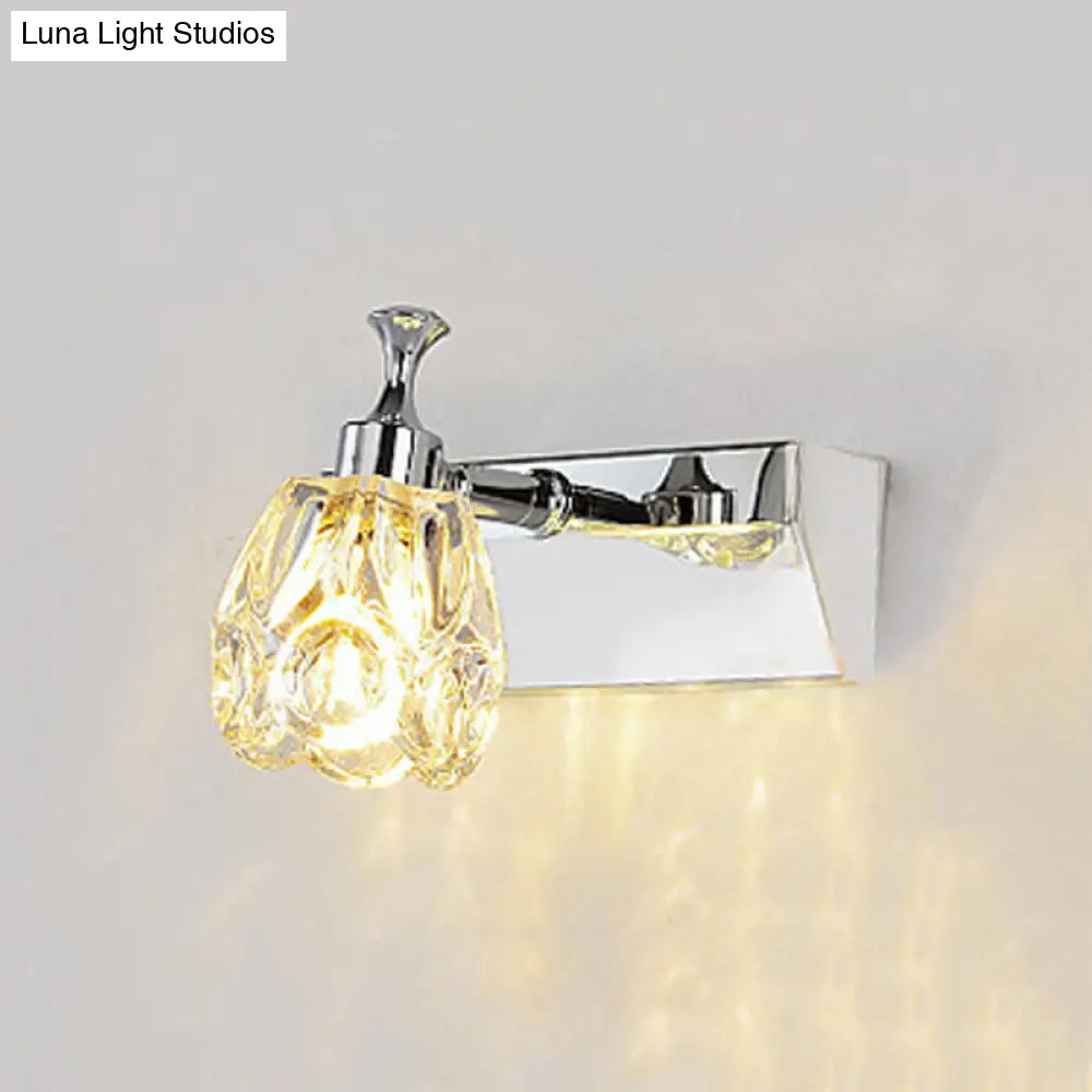 DecorBites™ DecorBites™ Chrome Vanity Light Fixture with Minimal Crystal Flower Sconce, Warm/White Light