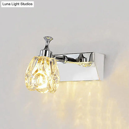 DecorBites™ DecorBites™ Chrome Vanity Light Fixture with Minimal Crystal Flower Sconce, Warm/White Light