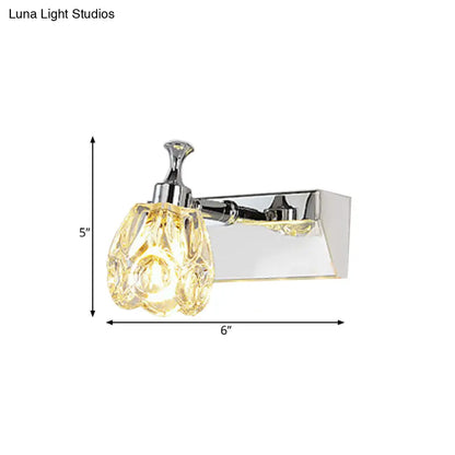DecorBites™ DecorBites™ Chrome Vanity Light Fixture with Minimal Crystal Flower Sconce, Warm/White Light