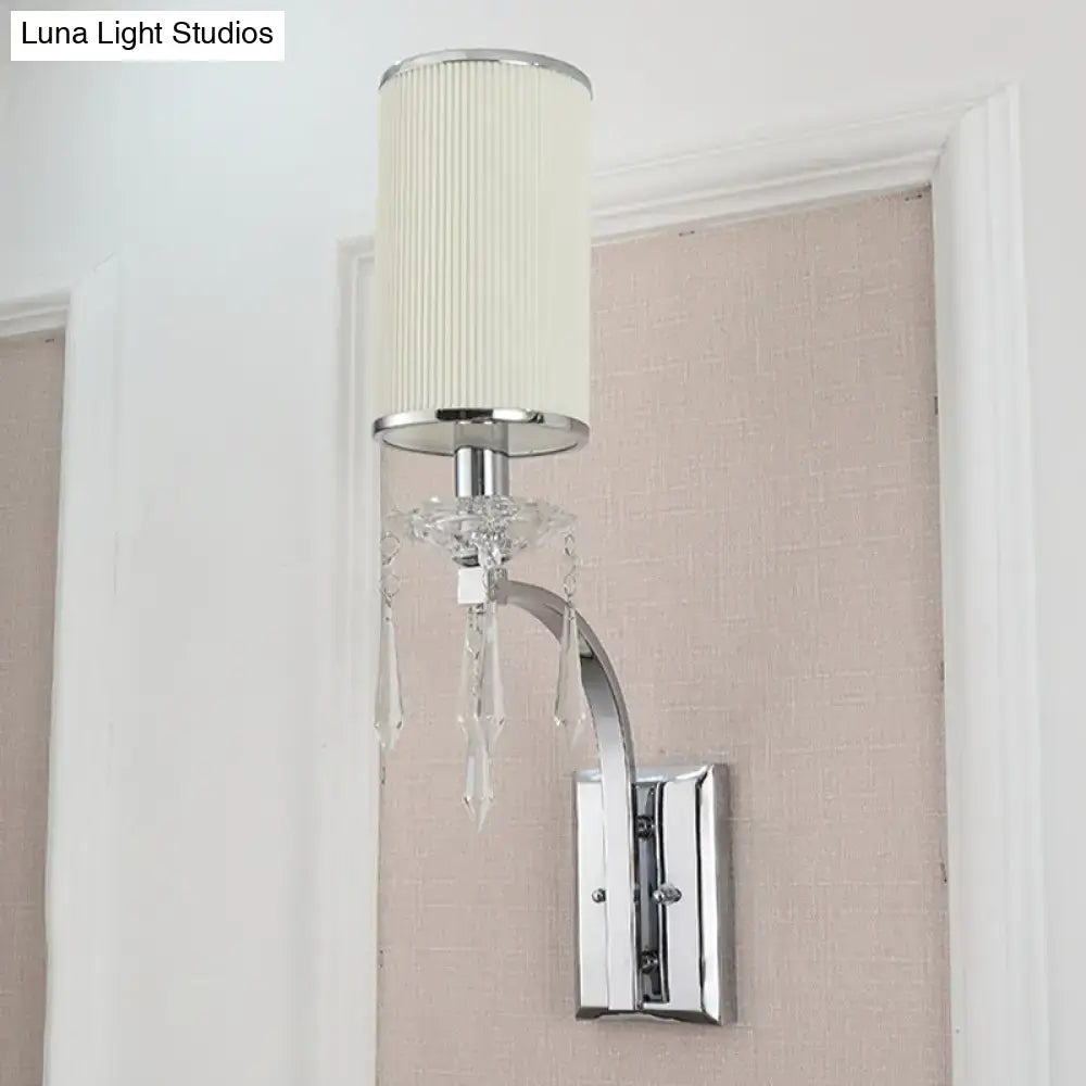 Chrome wall mounted sconce with sleek chrome finish cream pleated shade and crystal teardrops for living room 220v-240v
