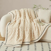 Chunky knit cream and black coral fleece blanket with black trim cozy fleece blanket for bedroom throw