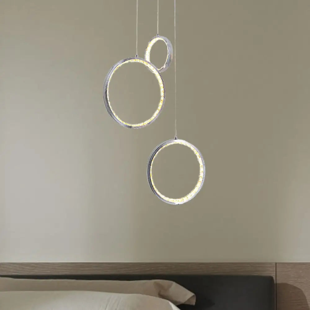 Circle Crystal Pendant Light with Cluster 3 Lights - Minimalist Design, Chrome Finish, Warm/White Lighting