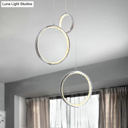 Circle Crystal Pendant Light with Cluster 3 Lights - Minimalist Design, Chrome Finish, Warm/White Lighting