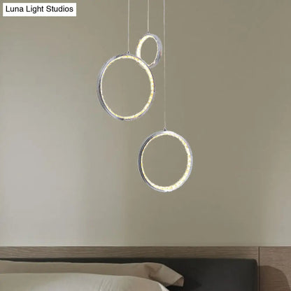 Circle Crystal Pendant Light with Cluster 3 Lights - Minimalist Design, Chrome Finish, Warm/White Lighting