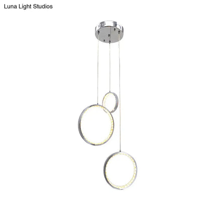 Circle Crystal Pendant Light with Cluster 3 Lights - Minimalist Design, Chrome Finish, Warm/White Lighting