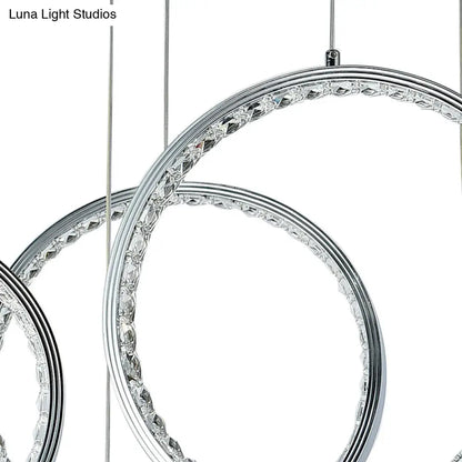 Circle Crystal Pendant Light with Cluster 3 Lights - Minimalist Design, Chrome Finish, Warm/White Lighting