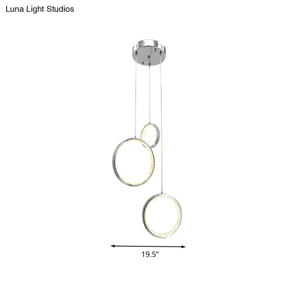 Circle Crystal Pendant Light with Cluster 3 Lights - Minimalist Design, Chrome Finish, Warm/White Lighting