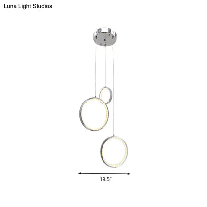 Circle Crystal Pendant Light with Cluster 3 Lights - Minimalist Design, Chrome Finish, Warm/White Lighting