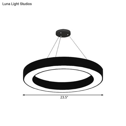 DecorBites™ Circle LED Pendant Light Kit Minimalism Acrylic Office Hanging Lamp in Black, 16"/23.5"/47" Dia