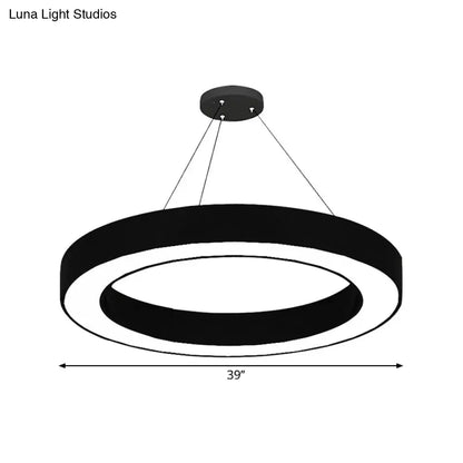 DecorBites™ Circle LED Pendant Light Kit Minimalism Acrylic Office Hanging Lamp in Black, 16"/23.5"/47" Dia