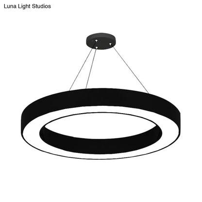 DecorBites™ Circle LED Pendant Light Kit Minimalism Acrylic Office Hanging Lamp in Black, 16"/23.5"/47" Dia
