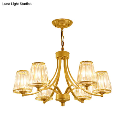 Lámpara de araña circular de cristal: Elegante lámpara colgante para dormitorios con detalles dorados/negros - 3/5/6 luces