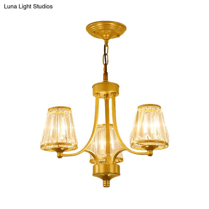 Lámpara de araña circular de cristal: Elegante lámpara colgante para dormitorios con detalles dorados/negros - 3/5/6 luces