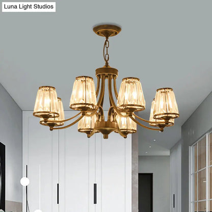 Lámpara de araña circular de cristal: Elegante lámpara colgante para dormitorios con detalles dorados/negros - 3/5/6 luces