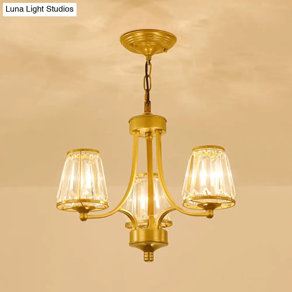 Lámpara de araña circular de cristal: Elegante lámpara colgante para dormitorios con detalles dorados/negros - 3/5/6 luces