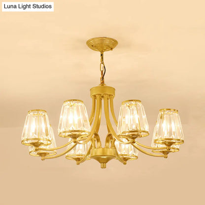 Lámpara de araña circular de cristal: Elegante lámpara colgante para dormitorios con detalles dorados/negros - 3/5/6 luces