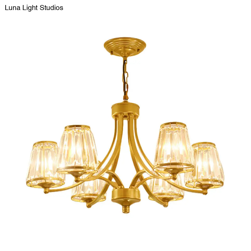 Lámpara de araña circular de cristal: Elegante lámpara colgante para dormitorios con detalles dorados/negros - 3/5/6 luces