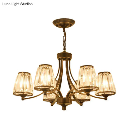 Lámpara de araña circular de cristal: Elegante lámpara colgante para dormitorios con detalles dorados/negros - 3/5/6 luces