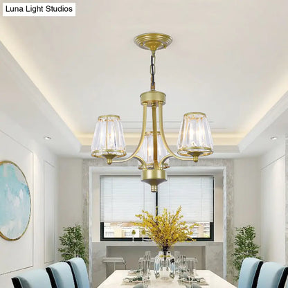 Lámpara de araña circular de cristal: Elegante lámpara colgante para dormitorios con detalles dorados/negros - 3/5/6 luces